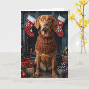 Vizsla Dog With Christmas Gifts Fireplace Card
