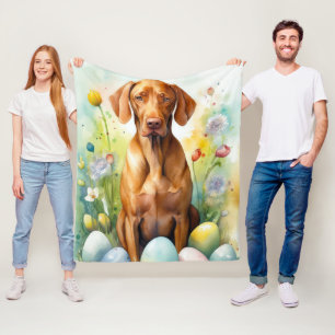 Vizsla Dog with Easter Eggs Holiday  Fleece Blanket