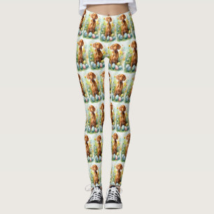 Vizsla Dog with Easter Eggs Holiday Leggings