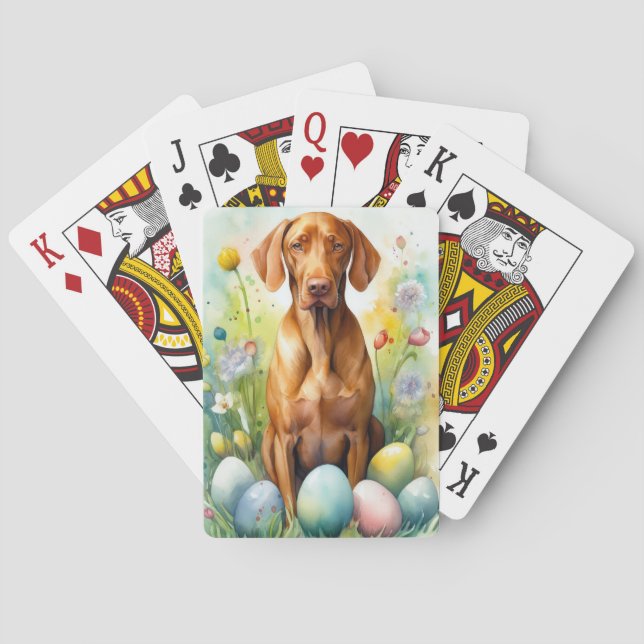 Vizsla Dog with Easter Eggs Holiday  Playing Cards (Back)