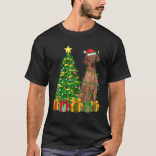 Vizsla Dog Xmas Lighting Tree Santa Hat Vizsla Chr T-Shirt
