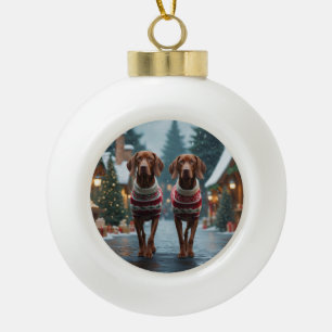 Vizsla Dogs Christmas Snow Holiday Ceramic Ball Christmas Ornament