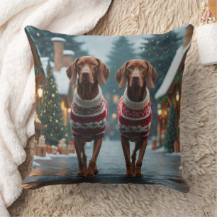 Vizsla Dogs Christmas Snow Holiday Cushion