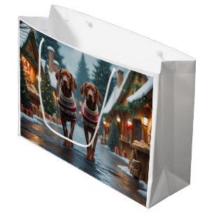 Vizsla Dogs Christmas Snow Holiday Large Gift Bag