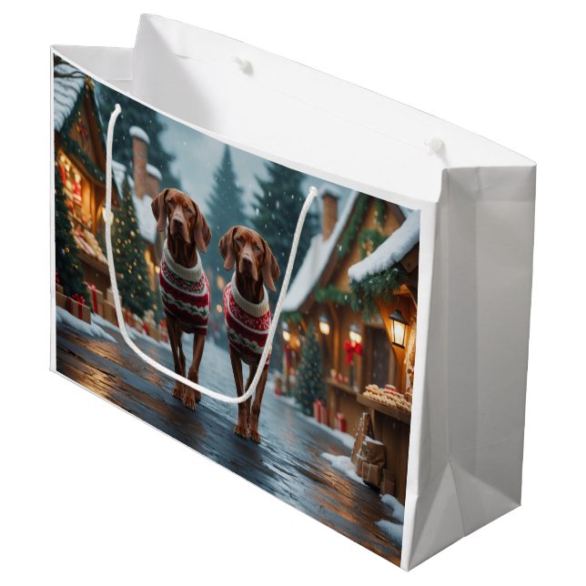 Vizsla Dogs Christmas Snow Holiday Large Gift Bag (Front Angled)