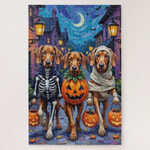 Vizsla Dogs Trick-or-Treating in Halloween Costume Jigsaw Puzzle