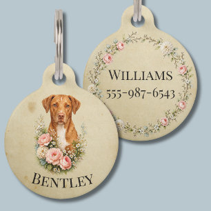 Vizsla Floral Portrait Pet Tag