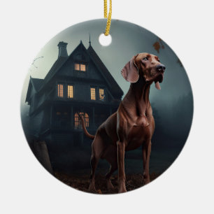 Vizsla Halloween Scary Ceramic Ornament