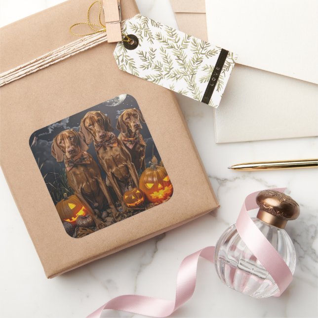 Vizsla Halloween Spooky Square Sticker (Gifting)