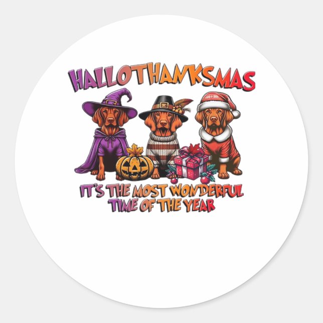 Vizsla Halloween Thanksgiving Christmas Classic T- Classic Round Sticker (Front)