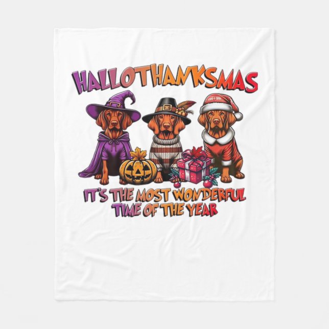 Vizsla Halloween Thanksgiving Christmas Classic T- Fleece Blanket (Front)