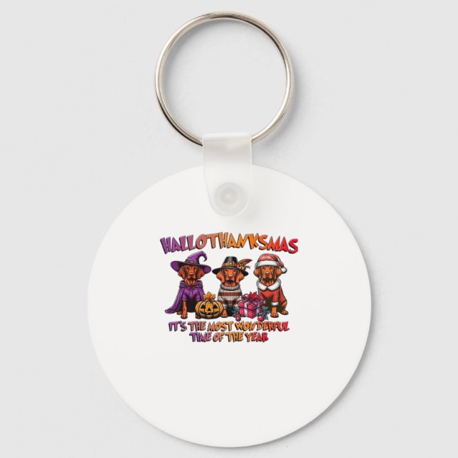 Vizsla Halloween Thanksgiving Christmas Classic T- Key Ring (Front)