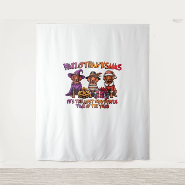 Vizsla Halloween Thanksgiving Christmas Classic T- Tapestry (Front)