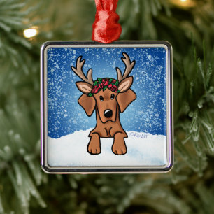 Vizsla Hound Reindeer Metal Ornament