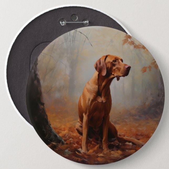 Vizsla in Autumn Leaves Fall Inspire 6 Cm Round Badge (Front & Back)