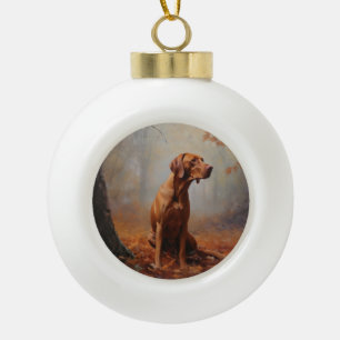 Vizsla in Autumn Leaves Fall Inspire Ceramic Ball Christmas Ornament