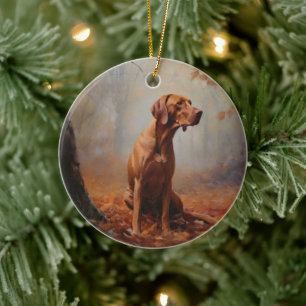 Vizsla in Autumn Leaves Fall Inspire Ceramic Ornament