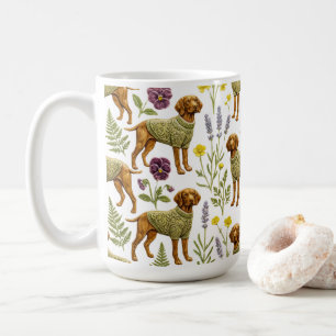 Vizsla in Cosy Sweater & Botanical Floral Mug