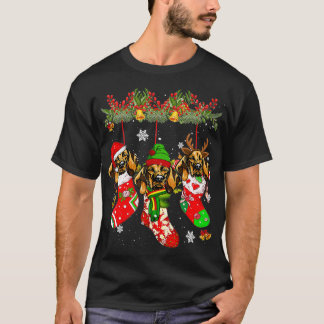 Vizsla In Socks Christmas Santa Hat Xmas Light T-Shirt