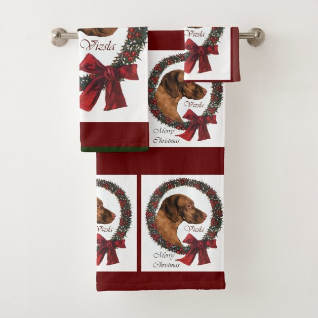 Vizsla Lovers Christmas Bath Towel Set (Insitu)