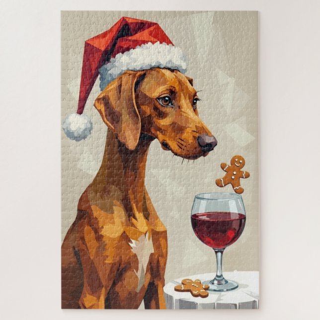 Vizsla Modern Christmas Treat Pointer Hat Jigsaw Puzzle (Vertical)