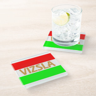 vizsla name on Hungary-Flag Glass Coaster