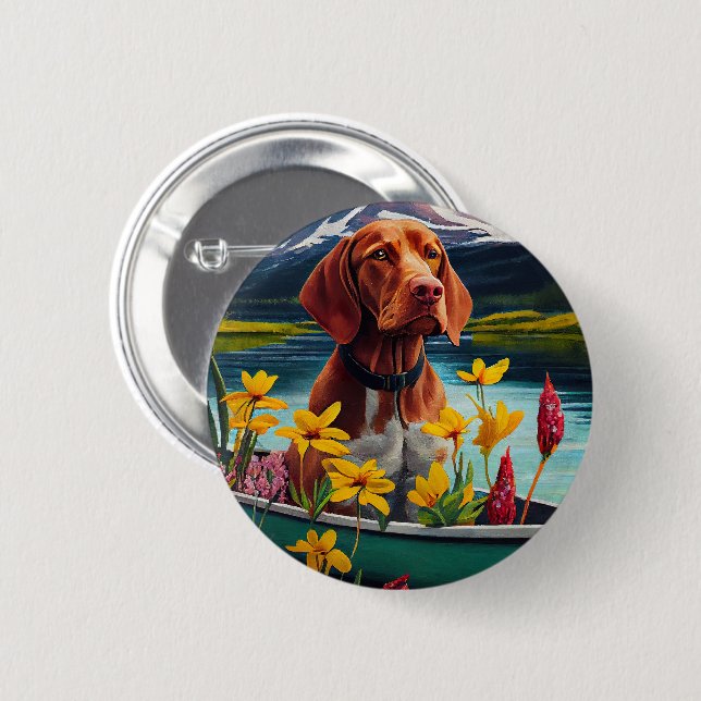 Vizsla on a Paddle: A Scenic Adventure 6 Cm Round Badge (Front & Back)