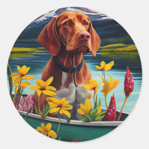 Vizsla on a Paddle: A Scenic Adventure Classic Round Sticker