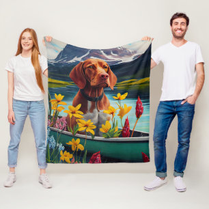 Vizsla on a Paddle: A Scenic Adventure Fleece Blanket