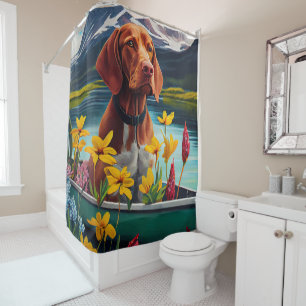 Vizsla on a Paddle: A Scenic Adventure Shower Curtain