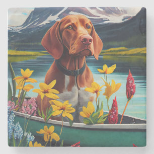 Vizsla on a Paddle: A Scenic Adventure Stone Coaster