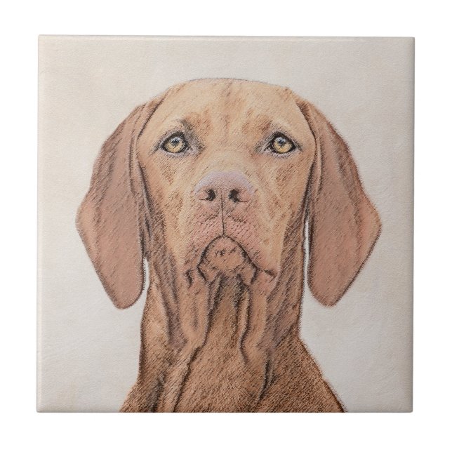 Vizsla Painting - Cute Original Dog Art Ceramic Tile (Front)