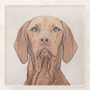 Vizsla Painting - Cute Original Dog Art Glass Coaster