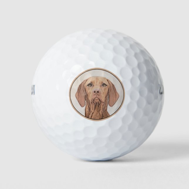 Vizsla Painting - Cute Original Dog Art Golf Balls (Front)