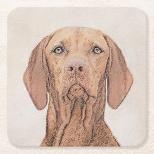 Vizsla Painting - Cute Original Dog Art Square Paper Coaster