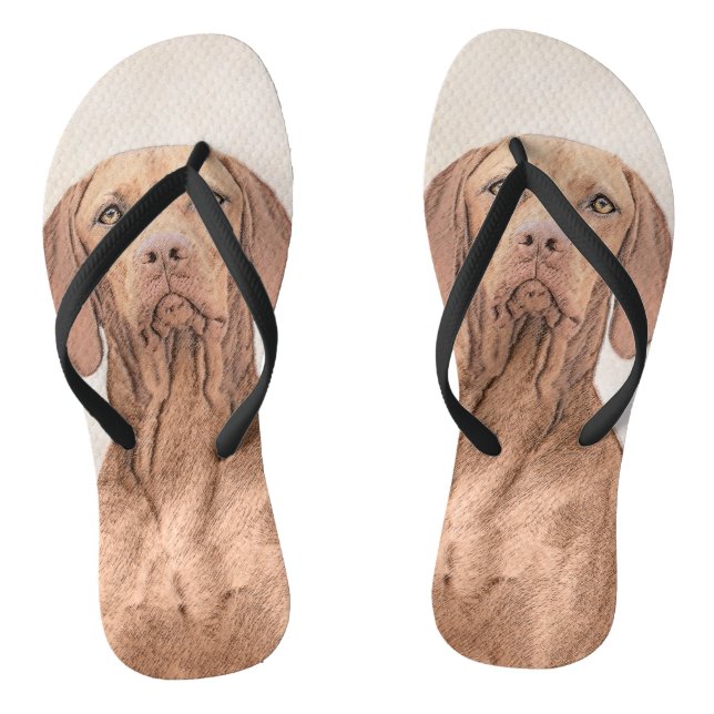 Vizsla Painting - Cute Original Dog Art Thongs (Footbed)