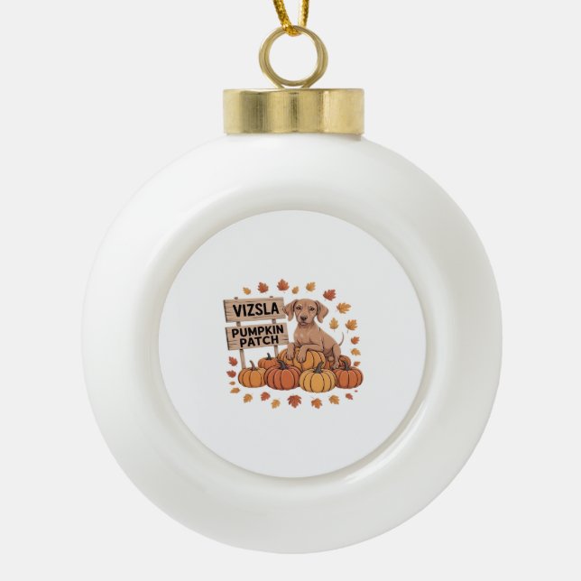 Vizsla Pumpkin Patch Dog Lovers Thanksgiving Hallo Ceramic Ball Christmas Ornament (Front)