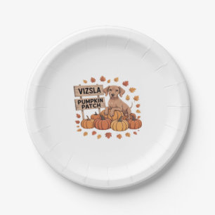 Vizsla Pumpkin Patch Dog Lovers Thanksgiving Hallo Paper Plate