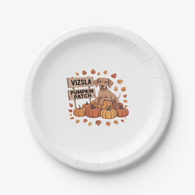 Vizsla Pumpkin Patch Dog Lovers Thanksgiving Hallo Paper Plate (Front)