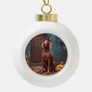 Vizsla Pumpkins Halloween Scary  Ceramic Ball Christmas Ornament