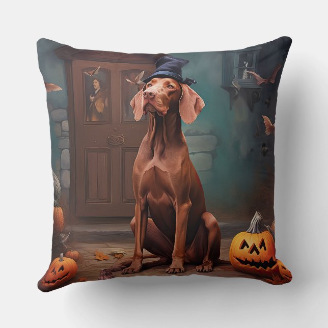 Vizsla Pumpkins Halloween Scary  Cushion (Back)