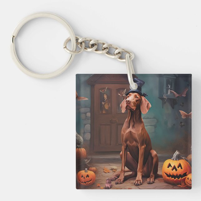 Vizsla Pumpkins Halloween Scary  Key Ring (Front)