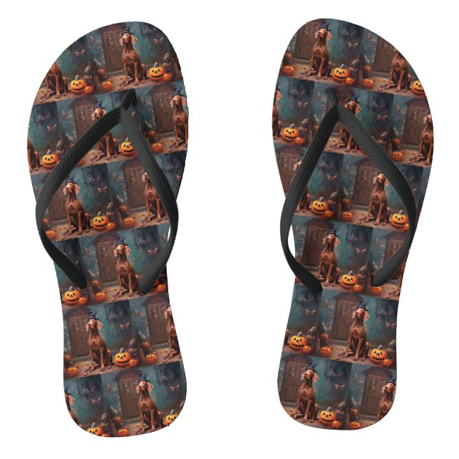 Vizsla Pumpkins Halloween Scary  Thongs (Footbed)