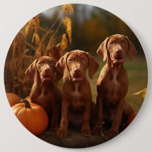 Vizsla Puppy Autumn Delight Pumpkin 6 Cm Round Badge