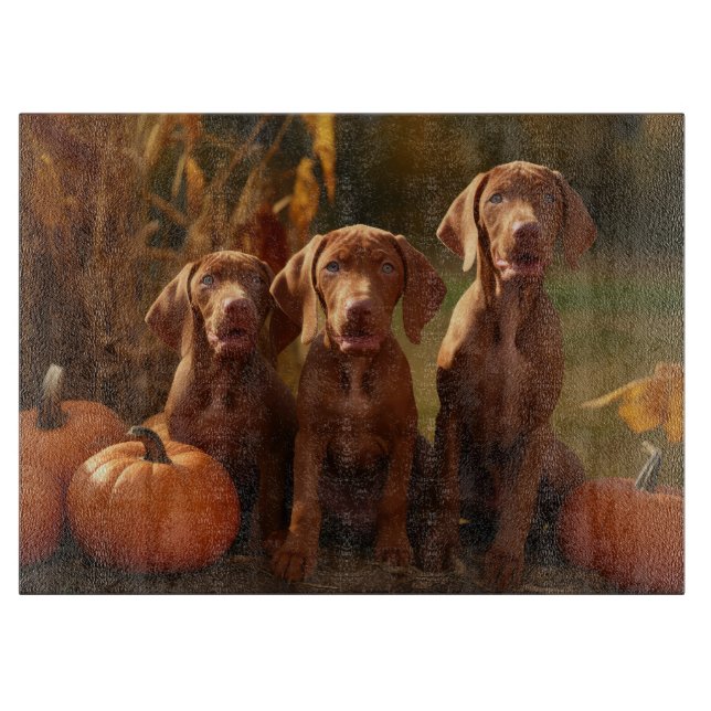 Vizsla Puppy Autumn Delight Pumpkin Cutting Board (Front)