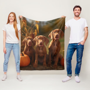 Vizsla Puppy Autumn Delight Pumpkin Fleece Blanket