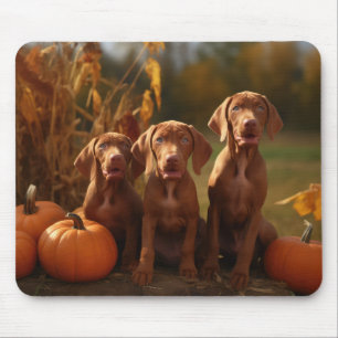 Vizsla Puppy Autumn Delight Pumpkin Mouse Pad