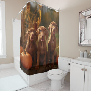 Vizsla Puppy Autumn Delight Pumpkin Shower Curtain