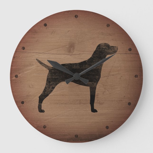 Vizsla Silhouette Rustic Large Clock (Front)