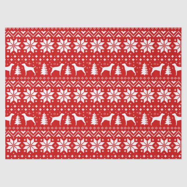 Vizsla Silhouettes Christmas Pattern Red Tissue Paper (Front)